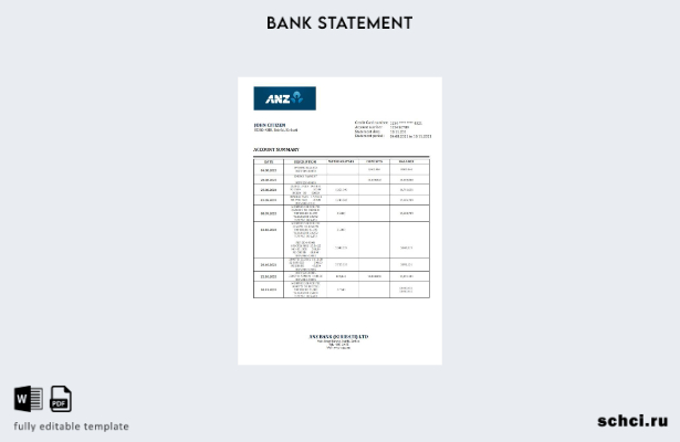 цифровая загрузка шаблона слова банковской выписки Кирибати ANZ
